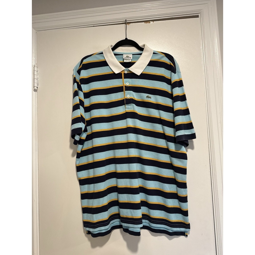 Vintage 90s Y2K Lacoste Shirt Mens Sz: 7 Colorful Stripes Polo Cotton Preppy
